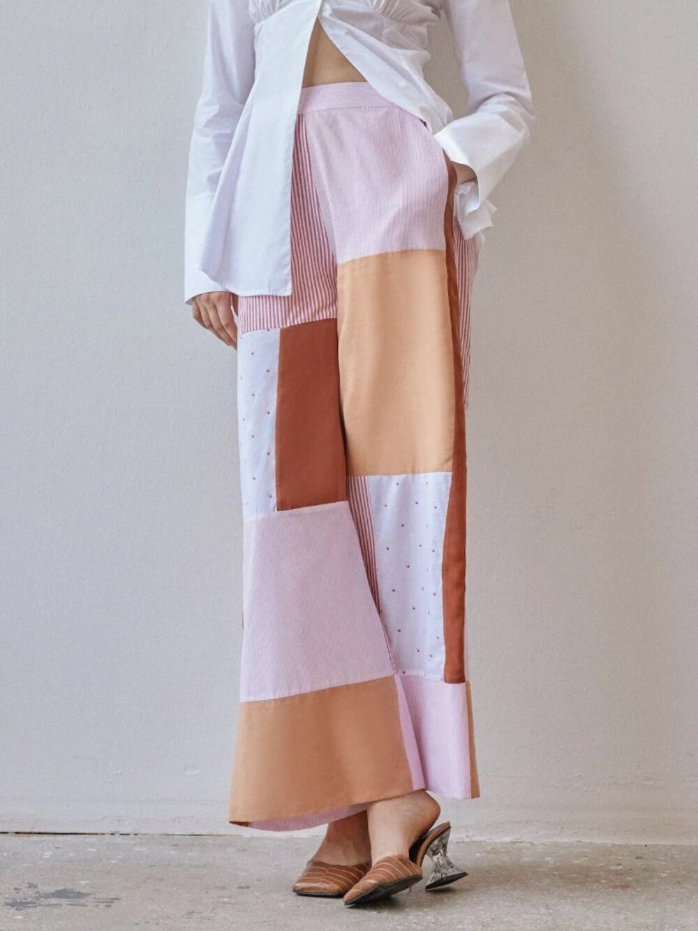 Anthropologie OhSevenDays Darcy Trousers Pink & Beige Patchwork Medium Bohemian